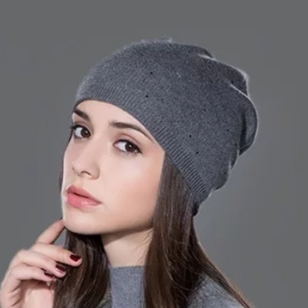 Double Layer Grey Beanie - Picture 2 of 3